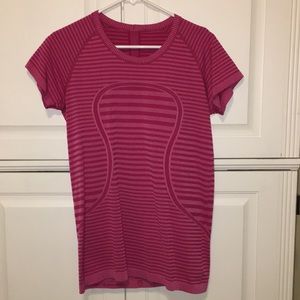 pink striped lululemon swiftly tech t-shirt